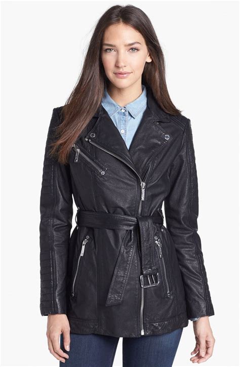 michael kors belted leather moto jacket|Michael Kors motorcycle jackets.